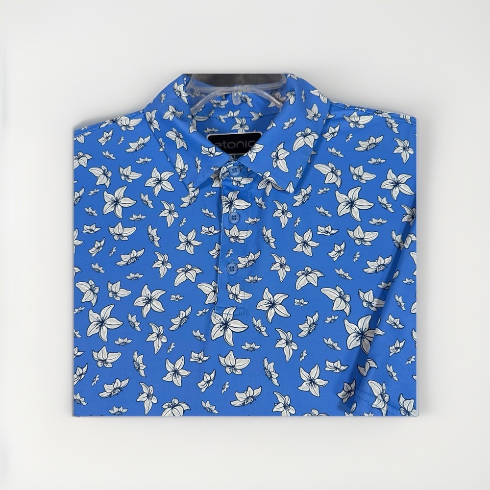 Etonic Golf Polo Mens size XL Floral All Over Print Performance Preppy Dry-fit - Picture 3 of 12
